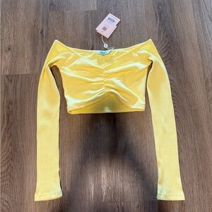 Tiger Mist Yellow Off-Shoulder Crop Top